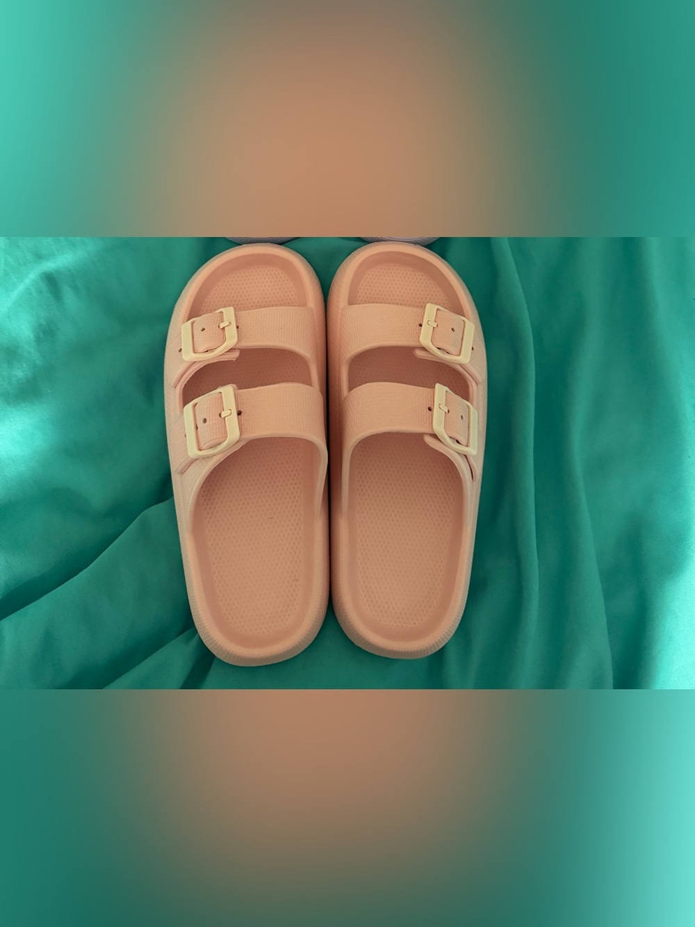Double-Buckle Slide Sandals in Light Pink